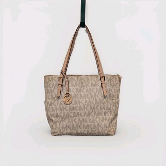 Michael Kors Jet Travel Set Top Zip Signature Monogram Tote - Vanilla - Picture 1 of 10